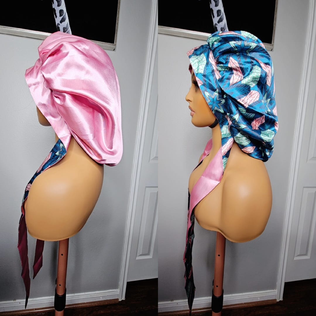 Large printed double layered bow tie satin Bonnet
